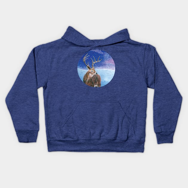 The red deer (Cervus elaphus) in winter Kids Hoodie by Julia Doria Illustration